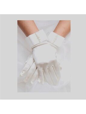 Elegant White Short Satin Gloves with Beautiful Pearl Details new